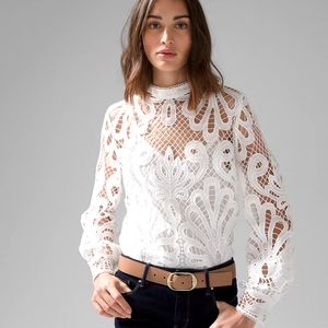 NWT, White House Black Market Mock Neck Lace Blouse Sz 10